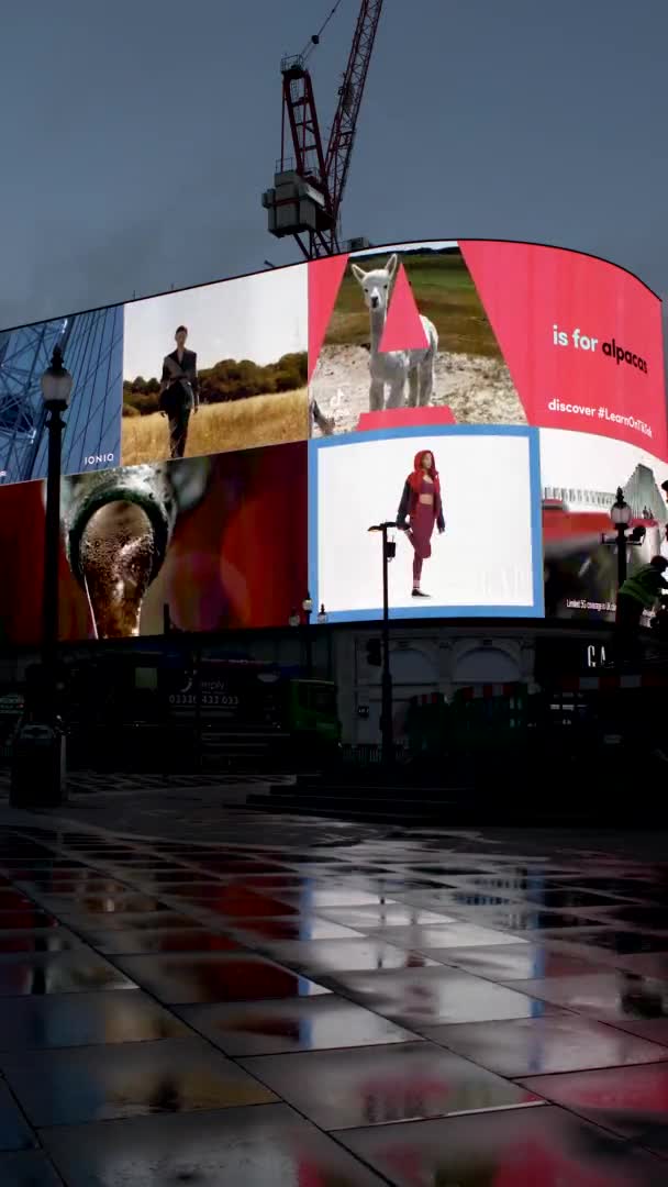 Piccadilly Circus Led Reklamní Plátna Brzy Ráno Londýně Vertikální Video — Stock video