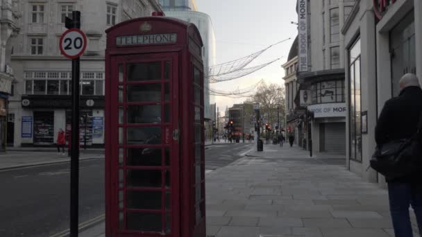 Iconic Red Telephone Box Coventry Street Lockdown London Locked — Stock Video