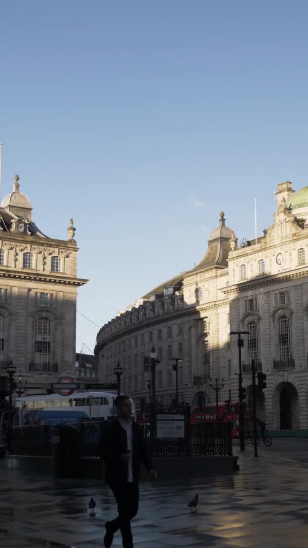 Early Morning View Van Piccadilly Circus Tijdens Lockdown Londen Verticale — Stockvideo