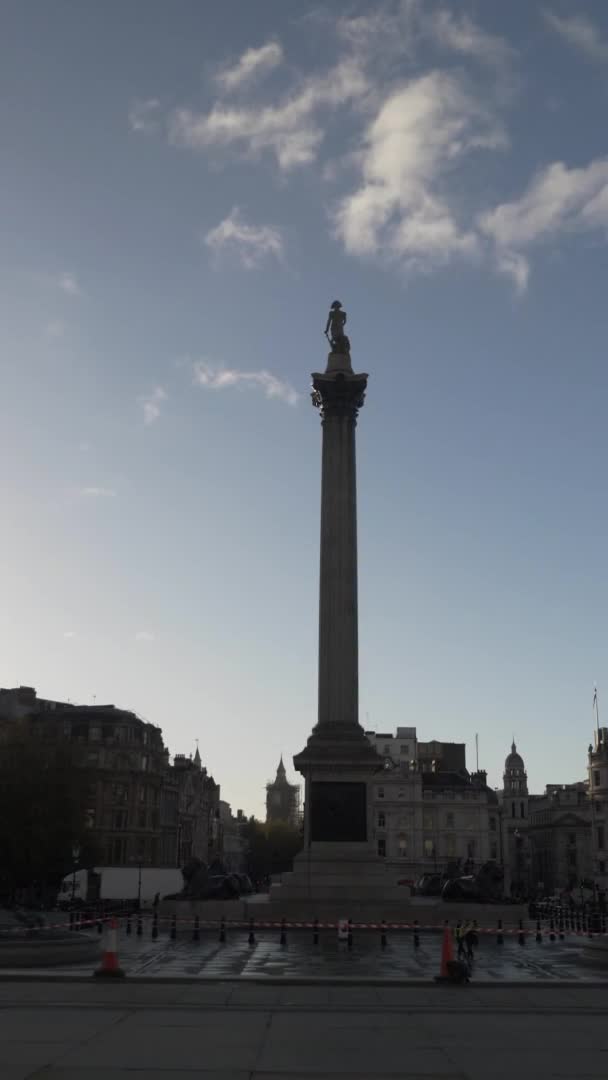 Coluna Nelson Trafalgar Square Durante Bloqueio Vídeo Vertical Trancado Fora — Vídeo de Stock
