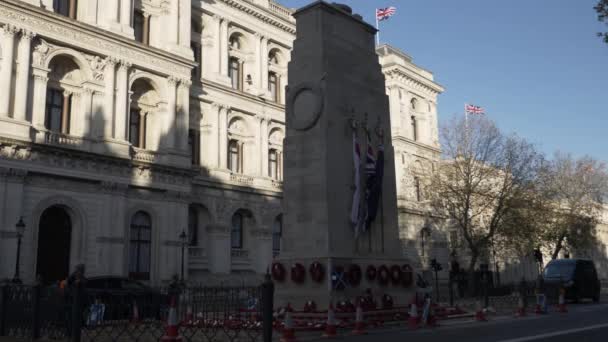 Cenotaph Remembrance Wreaths Morning Locked — Stock Video