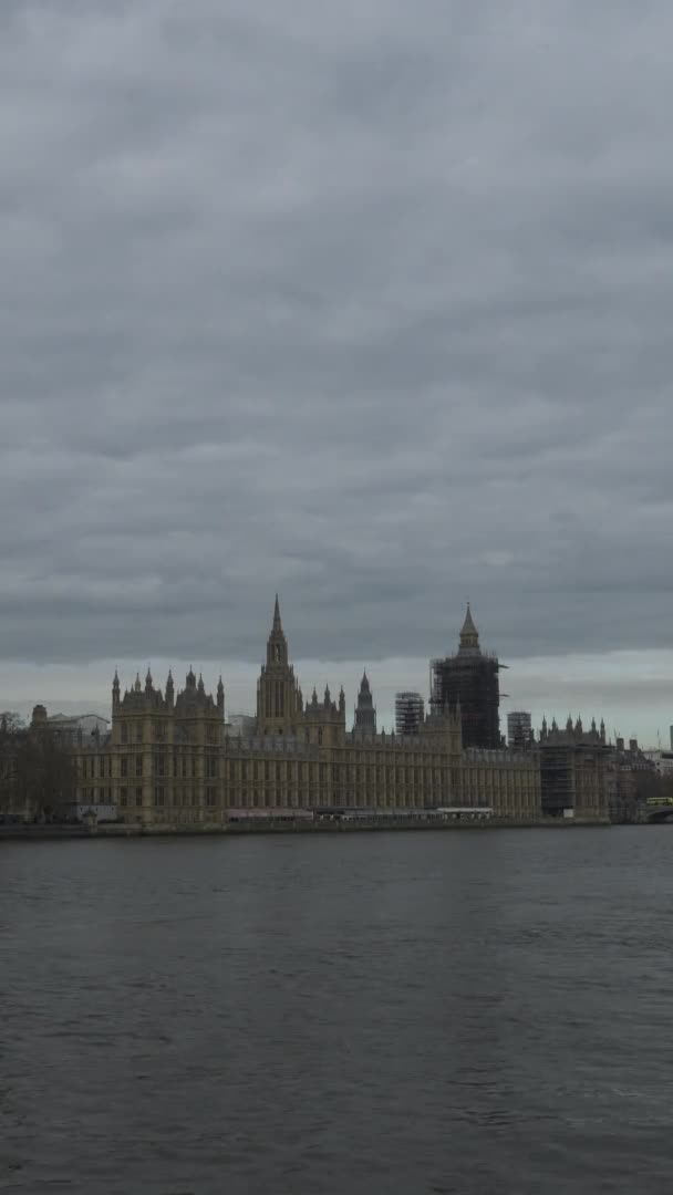 Houses Parliament Viewed Albert Embankment Path Downcast Day Vertical Video — Stock video