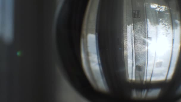 Sun Shining Curtains Viewed Lens Ball Indoors Dalam Ruangan Truk — Stok Video