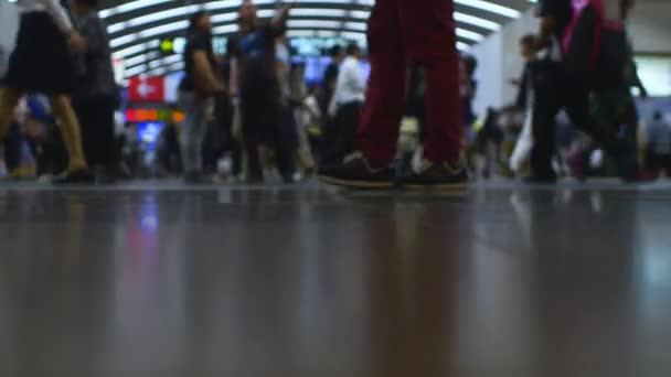 Low Angle View Feet Legs Crowds Walking Kyoto Station Rush — Stock Video