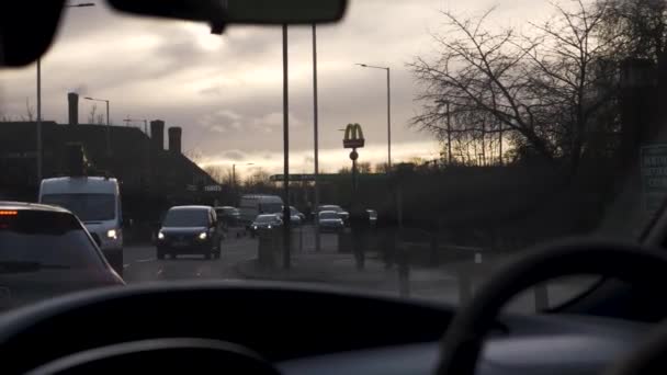 View Backseat Car Waiting Traffic Target Roundabout Northolt — Stockvideo