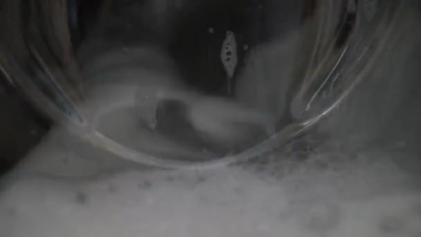 Close Empty Spin Wash Cycle Foam Water Washing Machine Locked — Vídeo de stock