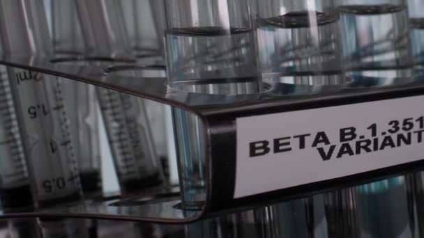 Close View Beta 351 South Africa Variant Test Tube Vials — Vídeo de Stock