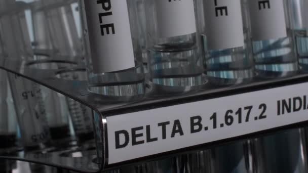 Delta 617 Indian Variant Test Tube Vials Rack Pan Right — Vídeo de Stock