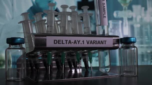 Delta Variant Test Tube Samples Being Placed Rack Locked — Stockvideo