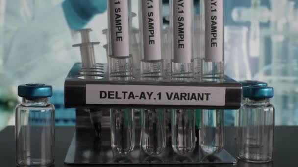 Delta Variant Test Tube Samples Being Removed Rack Locked — Stockvideo