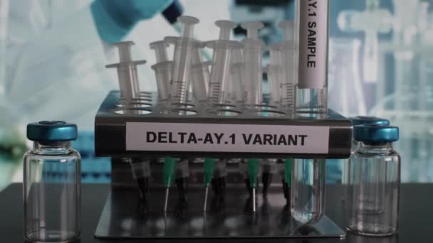 Delta Variant Test Tube Samples Being Placed Rack Locked — Stok video