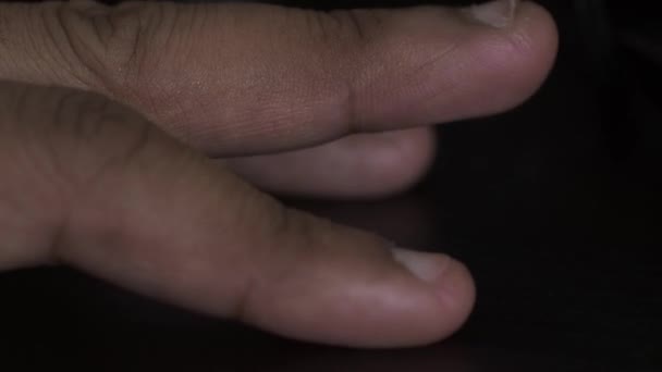 Ethnic Minority Fingers Tapping Alternately Black Desk Close Macro Locked — Stockvideo