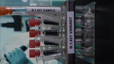 B.1.621 Test Tüpü Örnekleri Rafa Yerleştiriliyor. Dikey Video, Kilitli