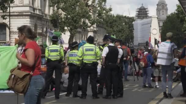 Kelompok Polisi Metropolitan Berdiri Whitehall Selama Memprotes Terkunci — Stok Video