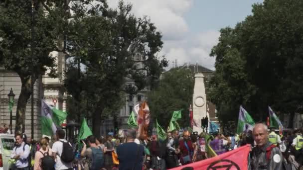 Ett Stort Antal Personer Protesterar Med Flaggor Och Plakat För — Stockvideo