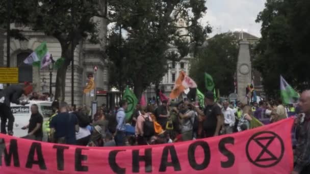 Bandeira Acenando Protestantes Fora Whitehall Londres Bloqueado — Vídeo de Stock