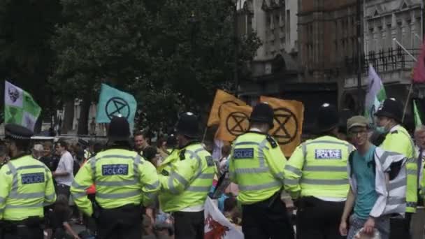 London Metropolitan Police Officers Στέκονται Δίπλα Διαδηλωτές Στο Whitehall Του — Αρχείο Βίντεο