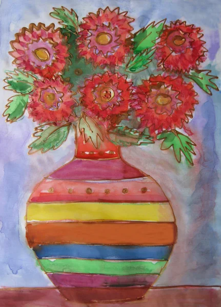 Vase mit einem Strauß Blumen. batik — Stockfoto