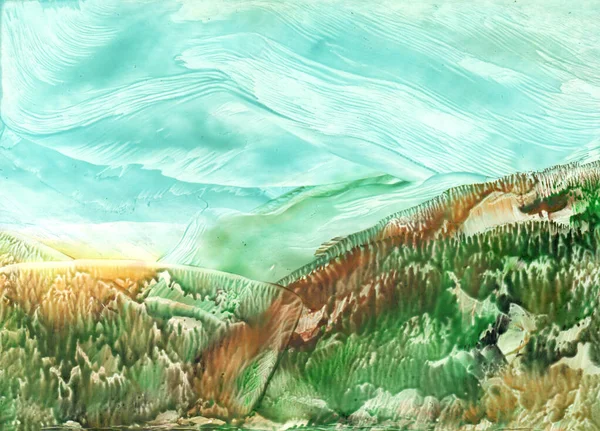 Abstract Sketch Landscape Painting Modern Technique Melted Paints — Stock Photo, Image
