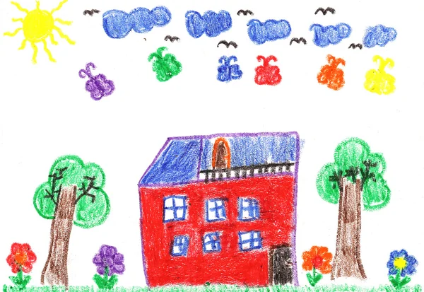 Kindertekening van een huis — Stockfoto