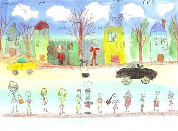 Watercolor children drawing kids Walking — Stock Photo, Image