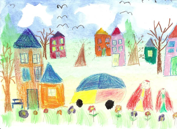 Akvarell, rajz gyermekek gyerekek séta — Stock Fotó