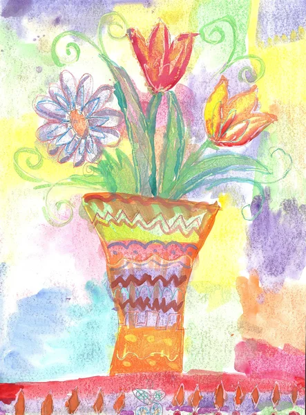 Virág rajz, akvarell gyermekek — Stock Fotó