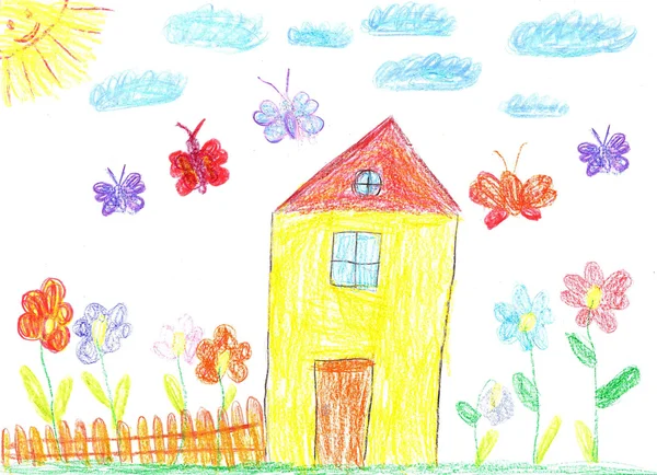 Kind tekening van een huis — Stockfoto