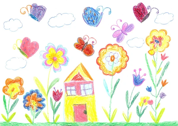 Child drawing of a house — Stock Photo, Image