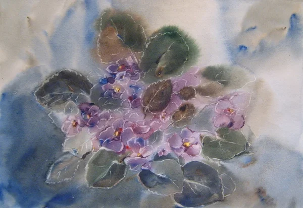 在水彩绘画紫罗兰 — 图库照片
