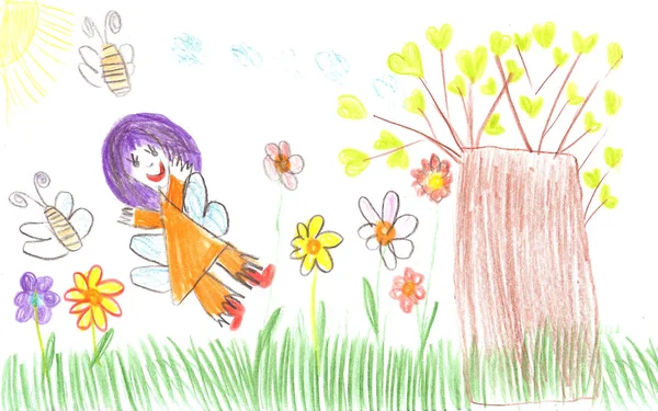 Kind zeichnet Märchen — Stockfoto