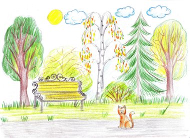 Tezgah parkta. Hiç kimse, sadece bir kedi