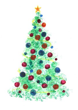 Renkli süsler ile stilize Noel ağacı