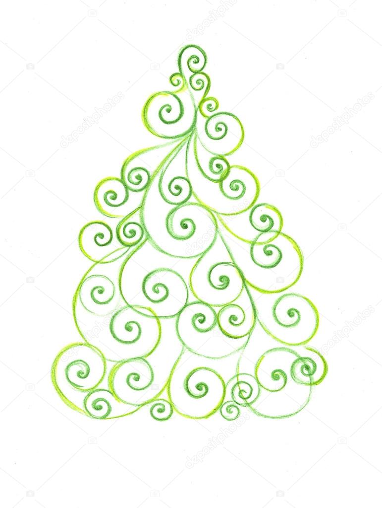 Albero di Natale stilizzato con ornamenti colorati floreali di turbinio gre — Foto Stock