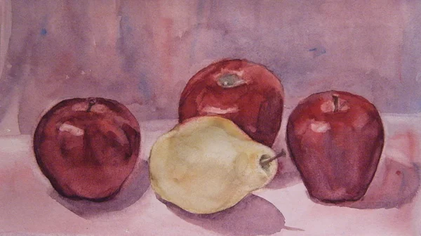 Natureza morta com maçã e pêra, pintura aquarela — Fotografia de Stock