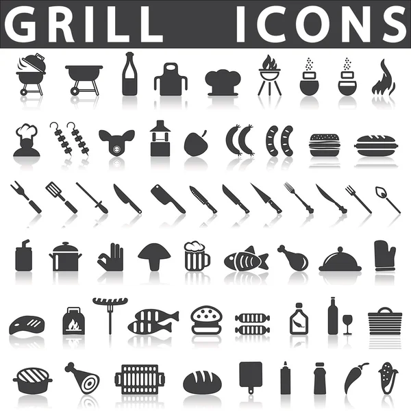 Grill lub grilla ikony — Wektor stockowy