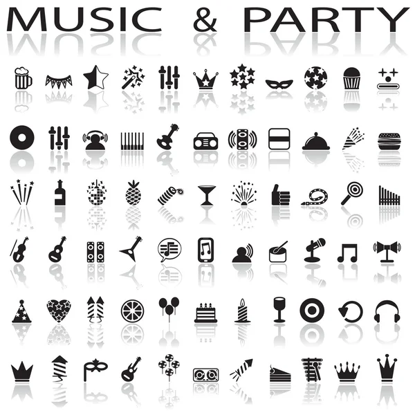 Iconos de fiesta y música — Vector de stock