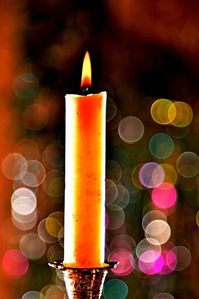 Svíčka Zapálená Vánoční Svátky — Stock fotografie