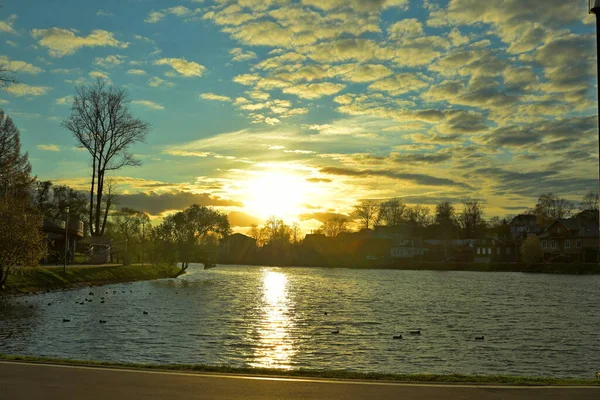 Pôr Sol Sobre Lagoa Kelarsky Perto Santíssima Trindade Sérgio Lavra — Fotografia de Stock