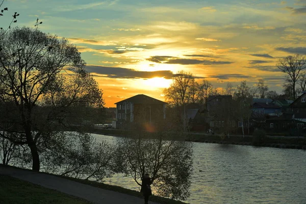 Pôr Sol Sobre Lagoa Kelarsky Perto Santíssima Trindade Sérgio Lavra — Fotografia de Stock