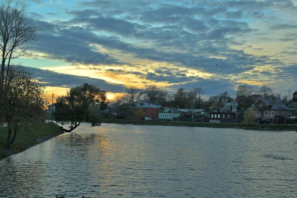 Sunset Kelarsky Pond Holy Trinity Sergius Lavra — Stock Photo, Image