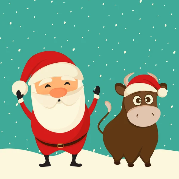 Santa Bull Merry Christmas New Year Stock Vector Illustration — 스톡 벡터