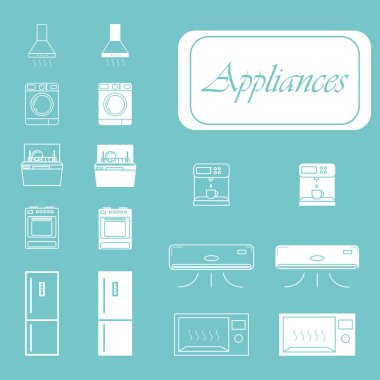 Ev aletleri için vektör ana hatları simgeleri.