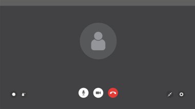 Vektör ayarlanabilir grafikler. Görüntülü sohbet kullanıcı arayüzü, ekranı ara, ekranı ara, ekranı ara. Düğmeler: bir aramayı kabul et ve kapat, video iletişimi, ayarlar, iletiler, kullanıcı ekle