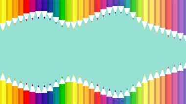 Vektör çizimi. Metnin için yeri olan renkli kalemler. Kalemleri salla. Renkli kalemler, renk paleti.