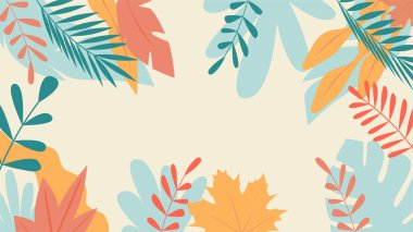 Illustration in a simple flat style with a field for text. Floral and foliage print backgrounds for greeting cards, posters, banners, posters and covers. Vector graphics.	