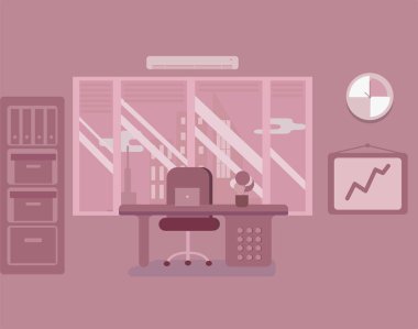 Tek renkli daire, metropol manzaralı bir ofis.