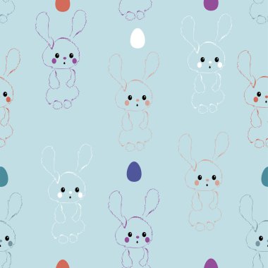 Kusursuz Paskalya deseniniz kutlu olsun. Tüylü Paskalya tavşanı ve Paskalya yumurtaları ile son moda Paskalya tasarımı. Kartpostal, web sitesi sayfası, afiş, broşür, kartpostal, broşür, broşür, tanıtım malzemesi için paskalya deseni.