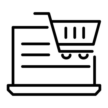 Vektör grafikleri. SEO pazarlama, analitik, reklam, iş ikonu. Çevrimiçi alışveriş gibi doğrusal simgeler. Doğrusal dizüstü bilgisayar, kontur septi.