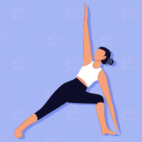 Vector Cartoon Girl Slender Figure Engaged Yoga Knee Bend Triangle — Stock Vector